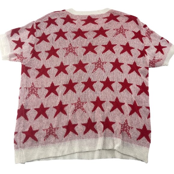 BiBi Red Star Pattern Knit Sweater M Short Sleeve Acrylic/Polyester - Picture 5 of 5